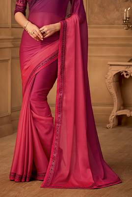 Pink Silk Chiffon Stylish Embellished Saree,Sari Comes With Embroidered Blouse 3