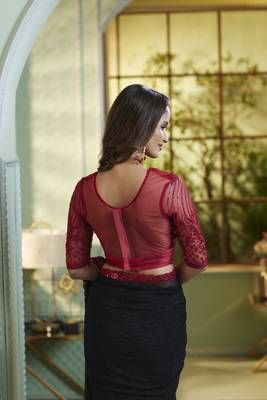 Reboot fashions black chiffon beautiful embellished saree,sari comes with embroidered blouse 3