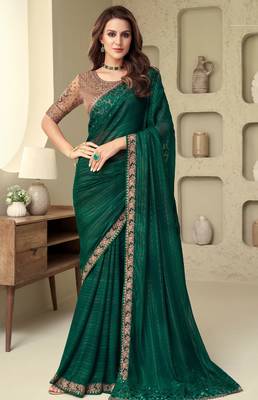 Dark Green Silk Beautiful Embellished Saree,Sari Comes With Embroidered Blouse 1