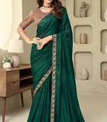 Dark Green Silk Beautiful Embellished Saree,Sari Comes With Embroidered Blouse