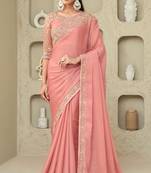 Peach Silk Beautiful Embellished Saree,Sari Comes With Embroidered Blouse