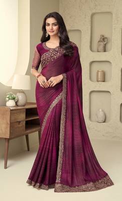 Wine Silk Beautiful Embellished Saree,Sari Comes With Embroidered Blouse 1
