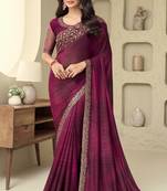Wine Silk Beautiful Embellished Saree,Sari Comes With Embroidered Blouse