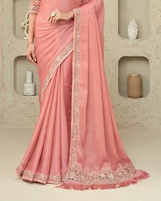 Peach Silk Beautiful Embellished Saree,Sari Comes With Embroidered Blouse 4