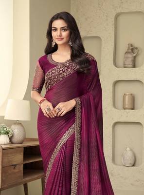 Wine Silk Beautiful Embellished Saree,Sari Comes With Embroidered Blouse 3