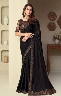 Black Silk Beautiful Embellished Saree,Sari Comes With Embroidered Blouse 1