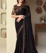 Black Silk Beautiful Embellished Saree,Sari Comes With Embroidered Blouse