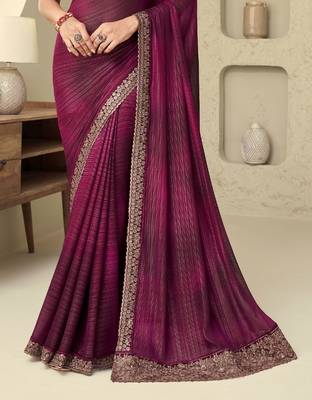 Wine Silk Beautiful Embellished Saree,Sari Comes With Embroidered Blouse 4