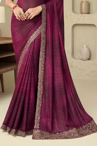 Wine Silk Beautiful Embellished Saree,Sari Comes With Embroidered Blouse