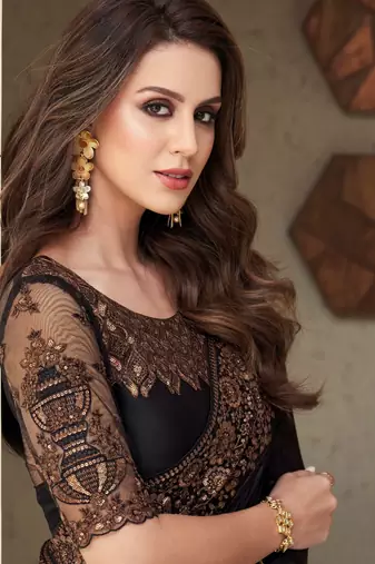 Black Silk Beautiful Embellished Saree,Sari Comes With Embroidered Blouse