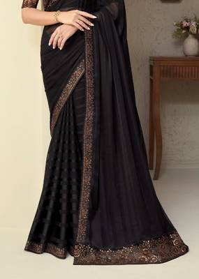 Black Silk Beautiful Embellished Saree,Sari Comes With Embroidered Blouse 4