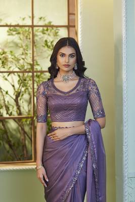 Reboot fashions voilet georgette beautiful embellished saree,sari comes with embroidered blouse 2