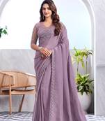 Lavender Silk Beautiful Embellished Saree,Sari Comes With Embroidered Blouse