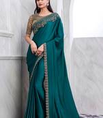Teal Silk Traditional Embellished Saree,Sari Comes With Embroidered Blouse