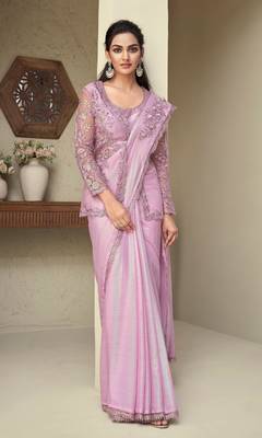 Pink Silk Beautiful Embellished Saree,Sari Comes With Embroidered Blouse 1