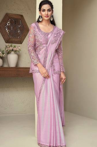 Pink Silk Beautiful Embellished Saree,Sari Comes With Embroidered Blouse