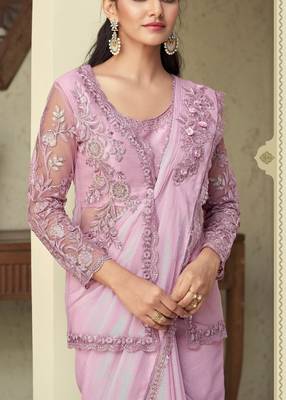 Pink Silk Beautiful Embellished Saree,Sari Comes With Embroidered Blouse 2