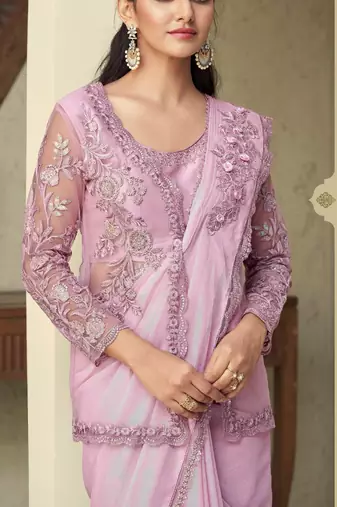Pink Silk Beautiful Embellished Saree,Sari Comes With Embroidered Blouse