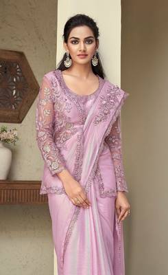 Pink Silk Beautiful Embellished Saree,Sari Comes With Embroidered Blouse 3