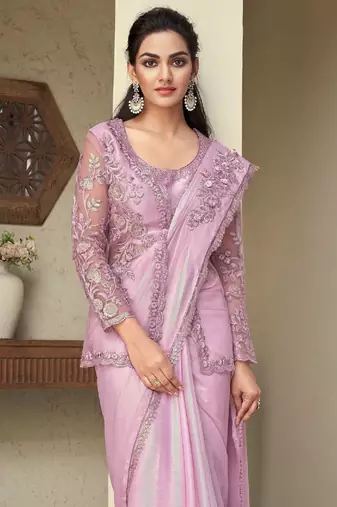 Pink Silk Beautiful Embellished Saree,Sari Comes With Embroidered Blouse