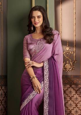 Purple Silk Stylish Embellished Saree,Sari Comes With Embroidered Blouse 3