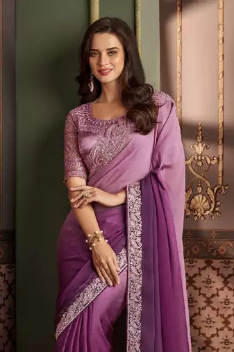 Purple Silk Stylish Embellished Saree,Sari Comes With Embroidered Blouse