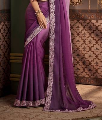 Purple Silk Stylish Embellished Saree,Sari Comes With Embroidered Blouse 4