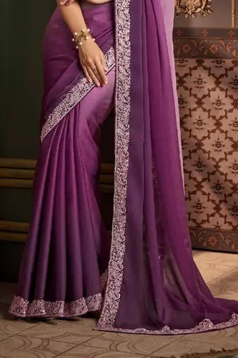 Purple Silk Stylish Embellished Saree,Sari Comes With Embroidered Blouse