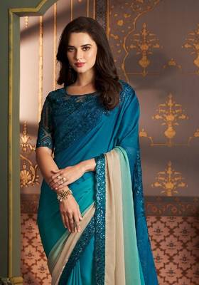 Blue Silk Stylish Embellished Saree,Sari Comes With Embroidered Blouse 3