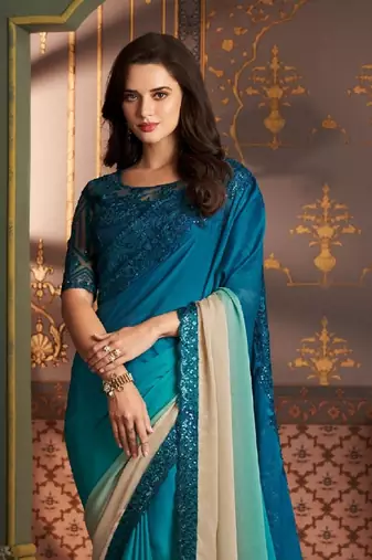 Blue Silk Stylish Embellished Saree,Sari Comes With Embroidered Blouse