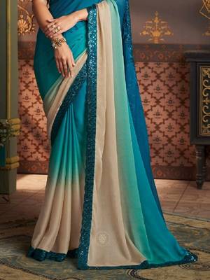 Blue Silk Stylish Embellished Saree,Sari Comes With Embroidered Blouse 4