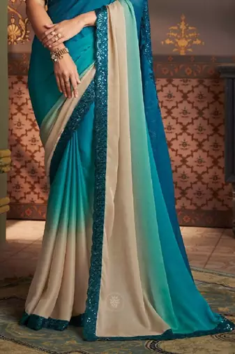 Blue Silk Stylish Embellished Saree,Sari Comes With Embroidered Blouse