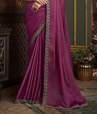 Pink Chiffon Stylish Embellished Saree,Sari Comes With Embroidered Blouse 4