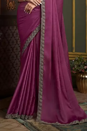 Pink Chiffon Stylish Embellished Saree,Sari Comes With Embroidered Blouse