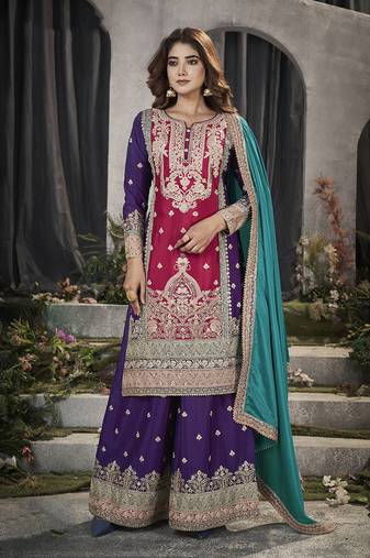 Rani Pink Chinon Embroidered Party Wear Salwar Kameez