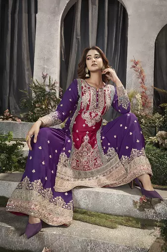 Rani Pink Chinon Embroidered Party Wear Salwar Kameez