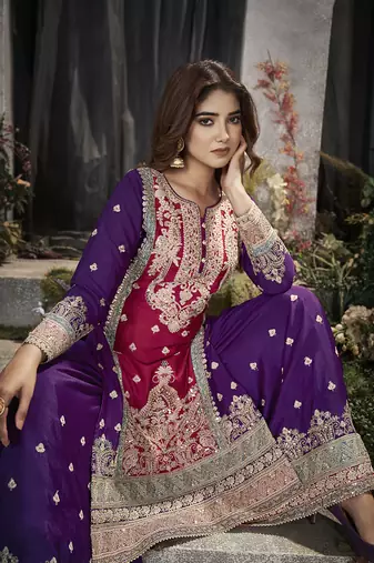 Rani Pink Chinon Embroidered Party Wear Salwar Kameez