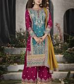 Turquoise Chinon Embroidered Party Wear Salwar Kameez