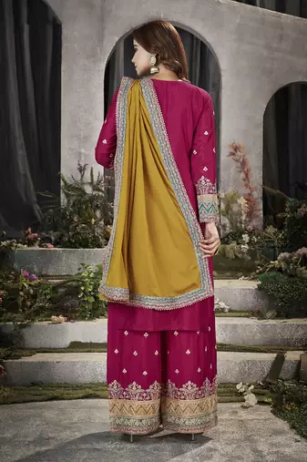 Turquoise Chinon Embroidered Party Wear Salwar Kameez