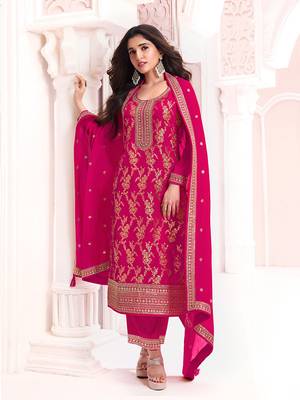  Rani Pink Chinon Sequins Designer Salwar Kameez 1