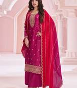 Dark Magenta Silk Blend Georgettesalwar Kameez