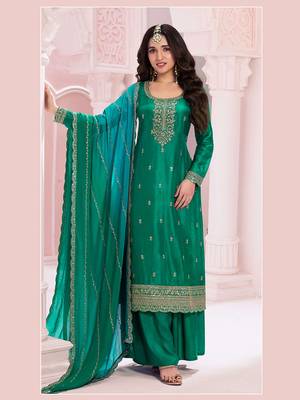 Green Silk Blend Georgettesalwar Kameez 1
