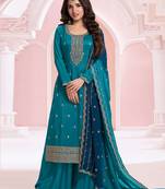 Teal Silk Blend Georgettesalwar Kameez