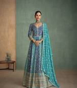 Blue and light blue traditional georgette readymade floor length gown