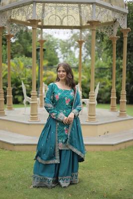 RAMA DESIGNER READYMADE KURTI-PLAZOO-DUPATTA WITH CHINNON PRINTED & SEQUINS EMBROIDERED WORK  1