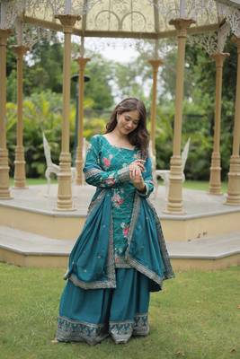RAMA DESIGNER READYMADE KURTI-PLAZOO-DUPATTA WITH CHINNON PRINTED & SEQUINS EMBROIDERED WORK  3