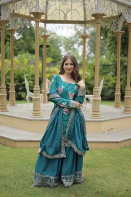 RAMA DESIGNER READYMADE KURTI-PLAZOO-DUPATTA WITH CHINNON PRINTED & SEQUINS EMBROIDERED WORK  4