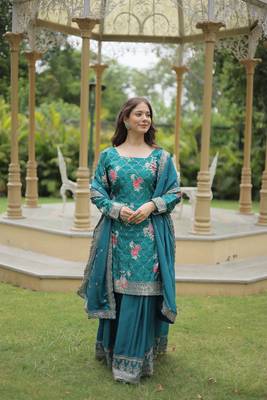 RAMA DESIGNER READYMADE KURTI-PLAZOO-DUPATTA WITH CHINNON PRINTED & SEQUINS EMBROIDERED WORK  5