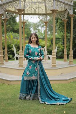 RAMA DESIGNER READYMADE KURTI-PLAZOO-DUPATTA WITH CHINNON PRINTED & SEQUINS EMBROIDERED WORK  6
