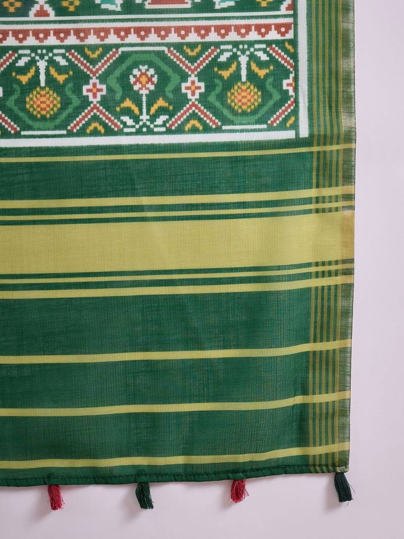 women cream linen patola printed saree